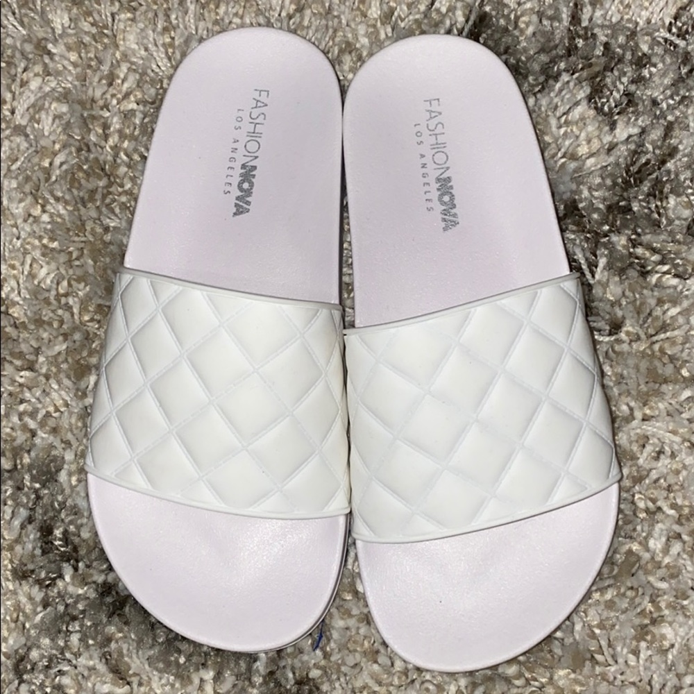 Brand New White FashionNova Slides size 8